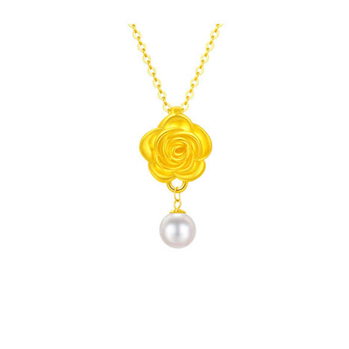 Buddha Stones 999スターリングシルバーメッキゴールドカメリアパールヒーリングネックレスペンダント - image 8