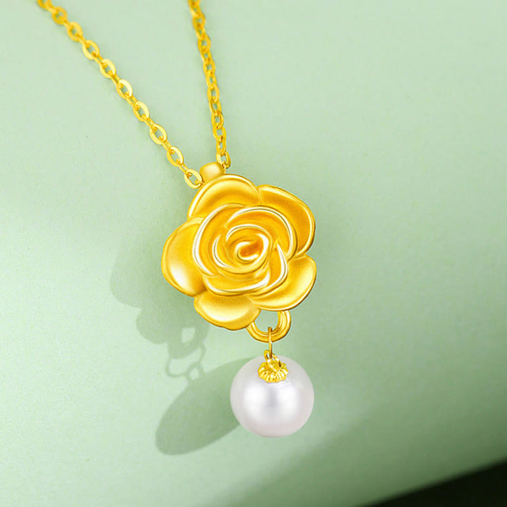 Buddha Stones 999スターリングシルバーメッキゴールドカメリアパールヒーリングネックレスペンダント - image 3