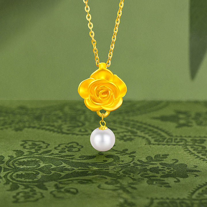 Buddha Stones 999スターリングシルバーメッキゴールドカメリアパールヒーリングネックレスペンダント - image 2