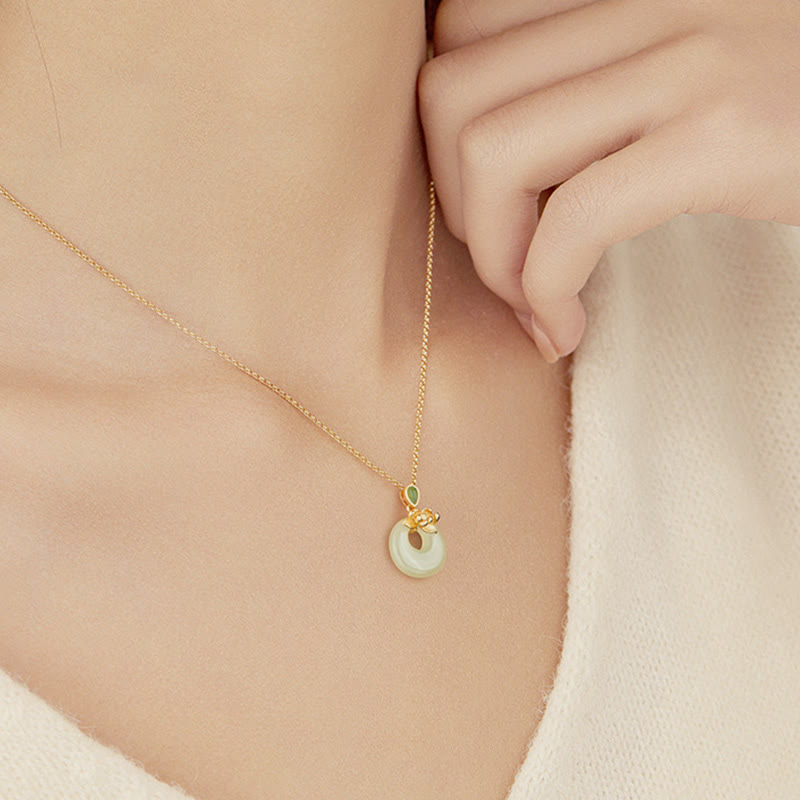 Buddha Stones 925スターリングシルバーメッキゴールド和田翡翠蓮の幸運ネックレスペンダント - image 4