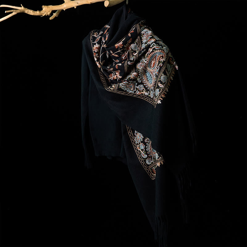 Buddha Stones冬 ブラウンベージュ 小花 つる カシューナッツ 花柄 タッセル 心地よい スカーフ ショール - image 8