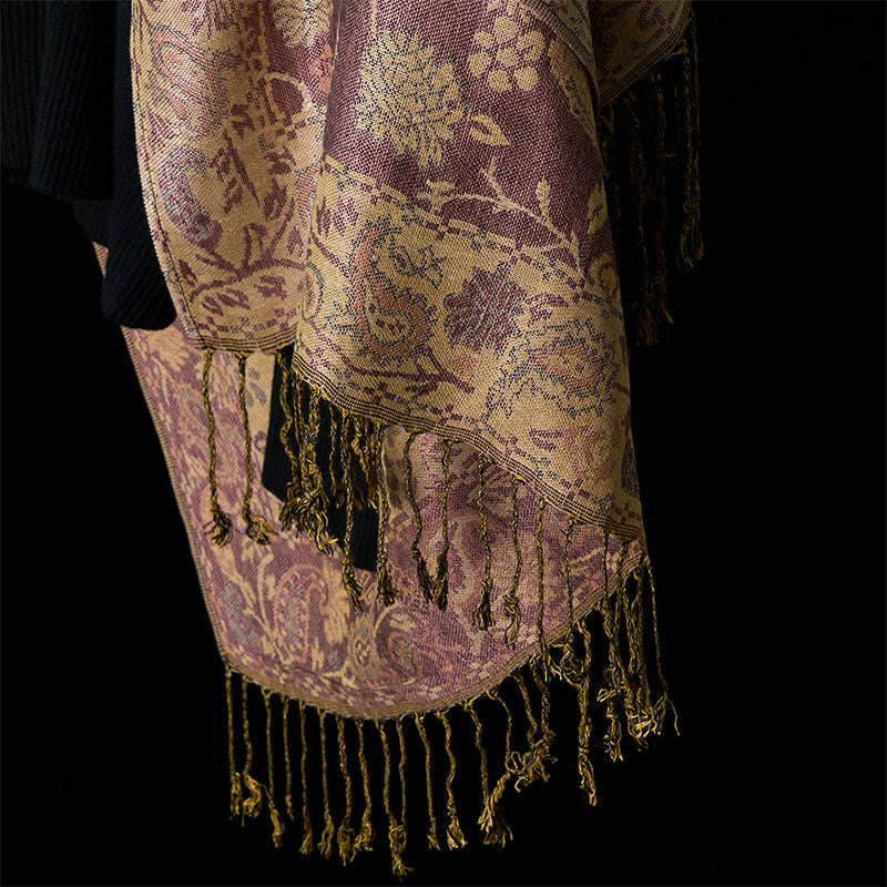 Buddha Stones春 淡い紫 カシューナッツの花 つる模様 タッセル ソフト スカーフ ショール - image 5