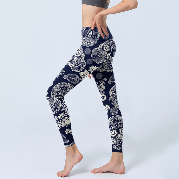 Buddha Stonesペイズリー プラント スカル柄 ジムレギンス レディース ヨガパンツ - image 2