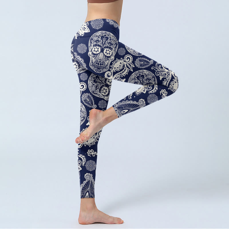Buddha Stonesペイズリー プラント スカル柄 ジムレギンス レディース ヨガパンツ - image 3