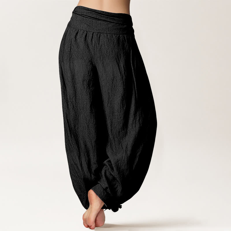 Buddha Stonesシンプルデザイン ピンク 蓮柄 純綿 レディース 伸縮性ウエスト ハーレムパンツ - image 1