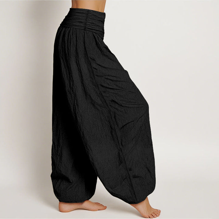 Buddha Stonesシンプルデザイン ピンク 蓮柄 純綿 レディース 伸縮性ウエスト ハーレムパンツ - image 2