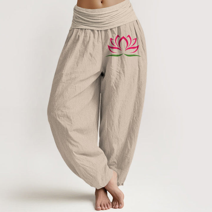 Buddha Stonesシンプルデザイン ピンク 蓮柄 純綿 レディース 伸縮性ウエスト ハーレムパンツ - タン - US22、 UK/AU26、 EU54 (6XL) - image 11