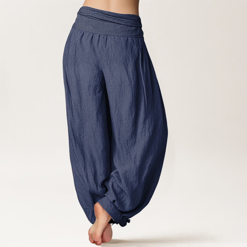 Buddha Stonesと二羽の優雅な鶴の模様 純綿 レディース 伸縮性ウエスト ハーレムパンツ - image 6