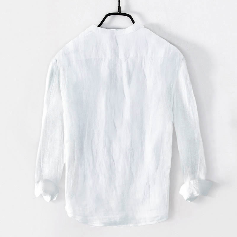 Buddha Stones禅石柄 ハーフボタン メンズ コットンリネン 長袖シャツ - image 7