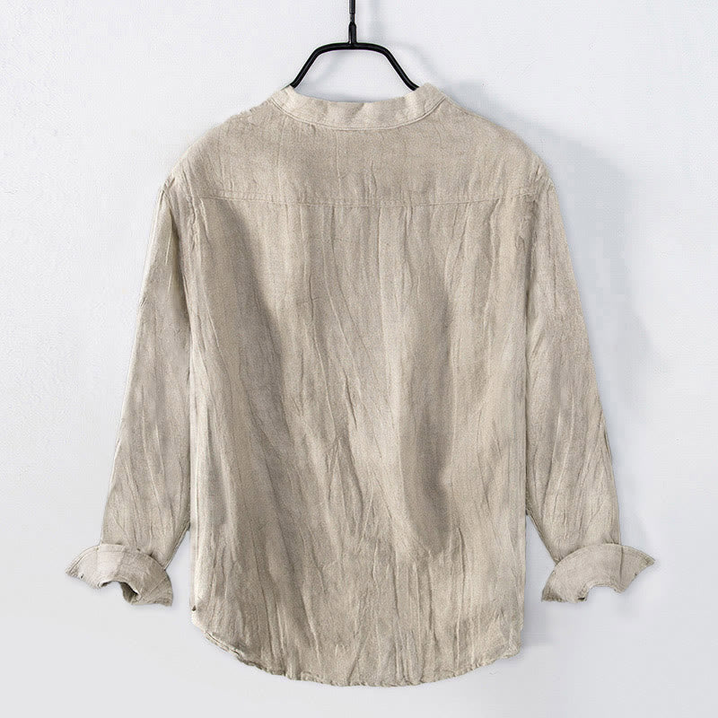 Buddha Stones、鶴、吉兆の雲模様、半ボタン、メンズコットンリネン長袖シャツ - image 4