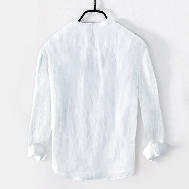 Buddha Stonesと竹の禅キャラクター柄 ハーフボタン メンズ コットンリネン 長袖シャツ - image 7