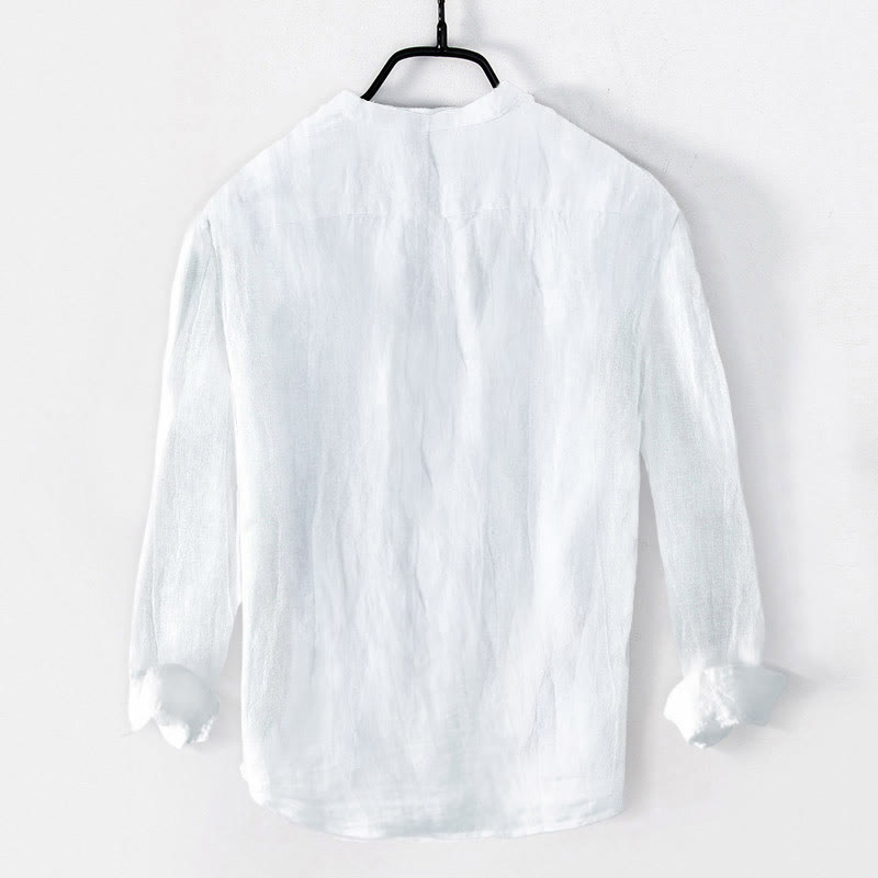 Buddha Stonesと丹頂鶴の雲模様の半ボタンメンズコットンリネン長袖シャツ - image 7