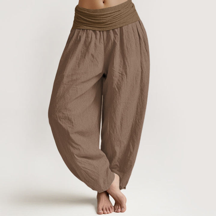Buddha Stonesピュアコットン プレーン タン レディース 伸縮性ウエスト ハーレムパンツ - タン - US22、 UK/AU26、 EU54 (6XL) - image 0