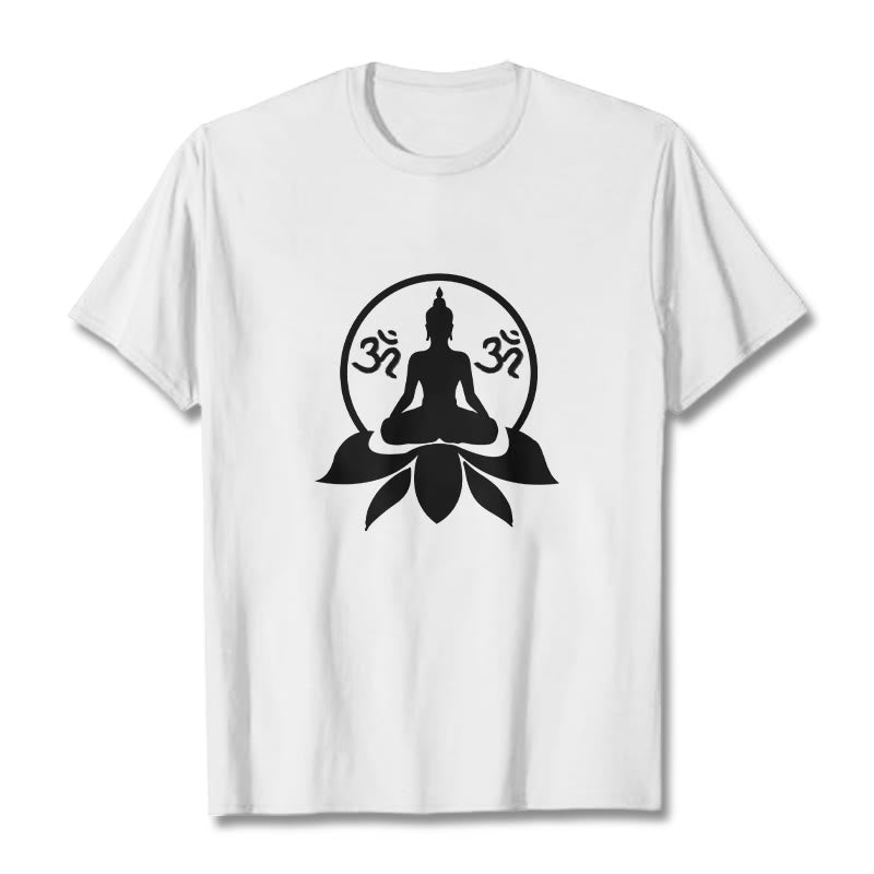 Buddha Stones、 OMシンボル、サンスクリット語のマントラ、蓮の花に座る仏陀のデザインTシャツ - 白 - 2XL - image 3