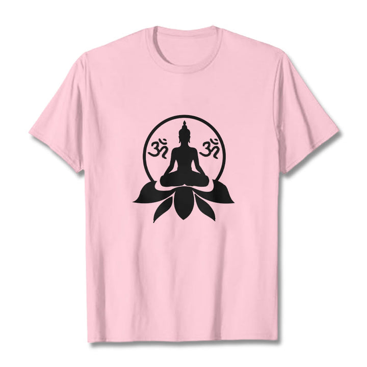 Buddha Stones、 OMシンボル、サンスクリット語のマントラ、蓮の花に座る仏陀のデザインTシャツ - ライトピンク - 2XL - image 15