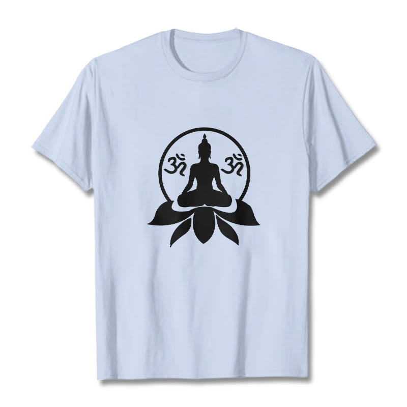 Buddha Stones、 OMシンボル、サンスクリット語のマントラ、蓮の花に座る仏陀のデザインTシャツ - ライトシアン - 2XL - image 10