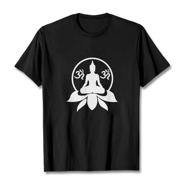 Buddha Stones、 OMシンボル、サンスクリット語のマントラ、蓮の花に座る仏陀のデザインTシャツ - 黒 - 2XL - image 6