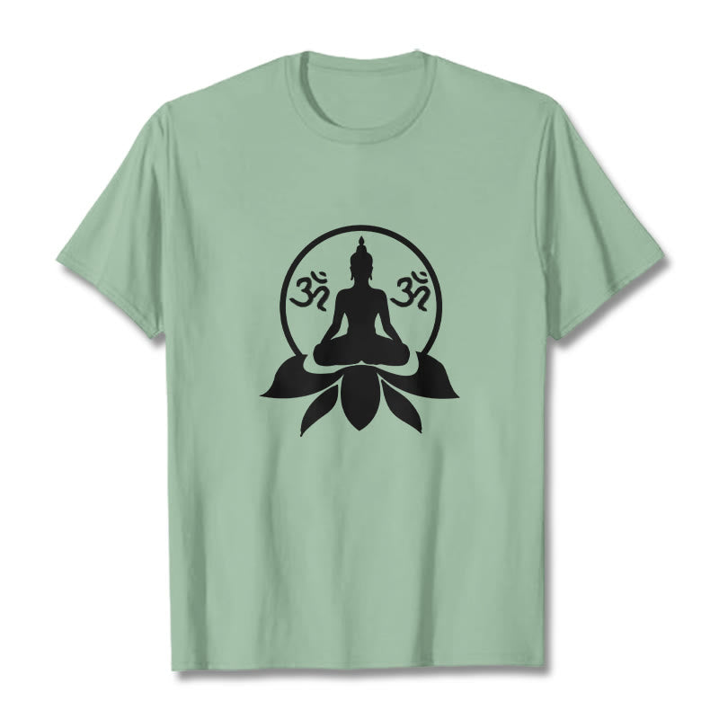Buddha Stones、 OMシンボル、サンスクリット語のマントラ、蓮の花に座る仏陀のデザインTシャツ - 淡い緑色 - 2XL - image 17