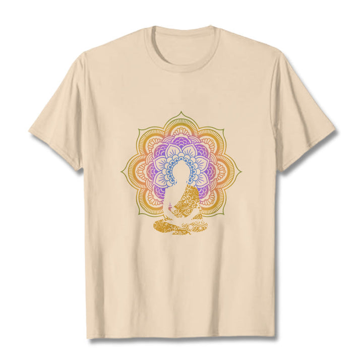 Buddha Stonesマルチカラー マンダラ フラワー 座仏 柄 Tシャツ - ビスク - 2XL - image 10