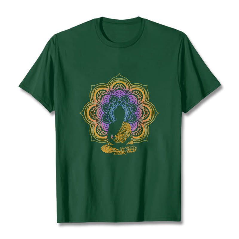 Buddha Stonesマルチカラー マンダラ フラワー 座仏 柄 Tシャツ - フォレストグリーン - 2XL - image 12