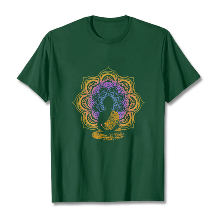 Buddha Stonesマルチカラー マンダラ フラワー 座仏 柄 Tシャツ - フォレストグリーン - 2XL - image 12