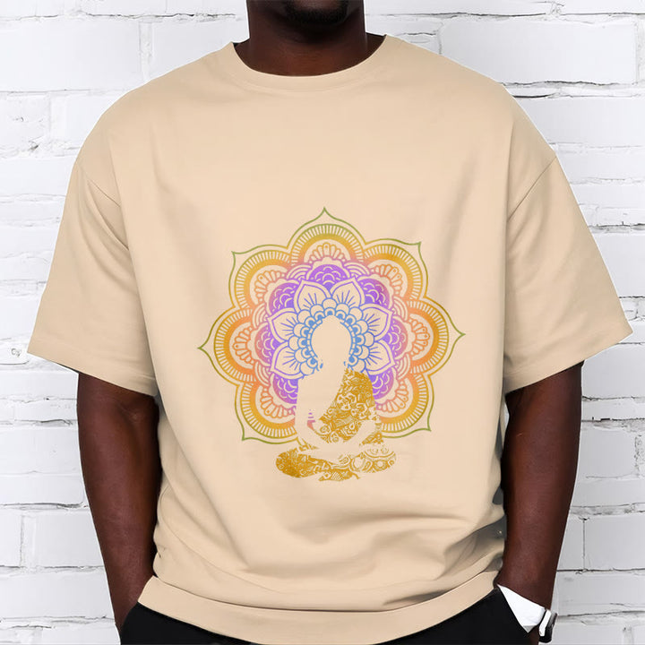 Buddha Stonesマルチカラー マンダラ フラワー 座仏 柄 Tシャツ - image 11