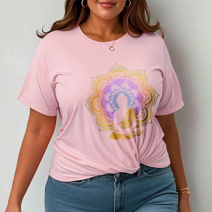 Buddha Stonesマルチカラー マンダラ フラワー 座仏 柄 Tシャツ - image 15