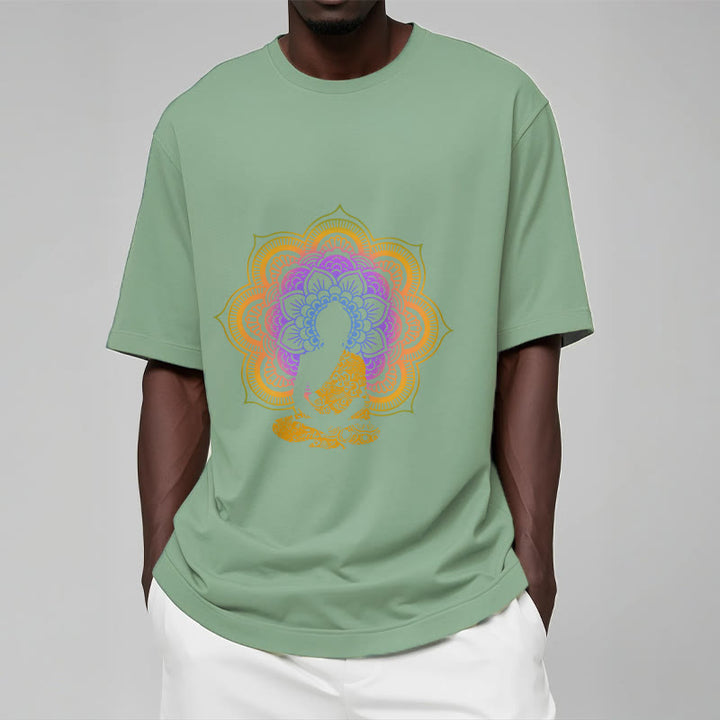Buddha Stonesマルチカラー マンダラ フラワー 座仏 柄 Tシャツ - image 9