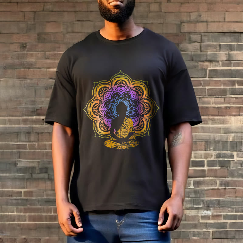 Buddha Stonesマルチカラー マンダラ フラワー 座仏 柄 Tシャツ - image 2