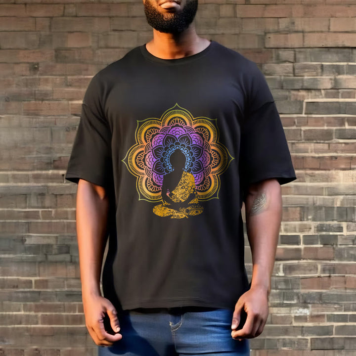 Buddha Stonesマルチカラー マンダラ フラワー 座仏 柄 Tシャツ - image 2