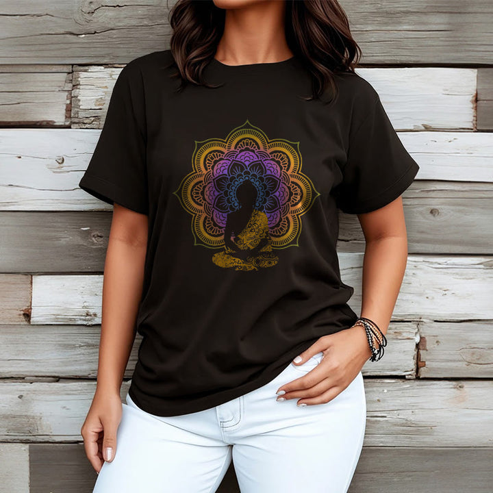 Buddha Stonesマルチカラー マンダラ フラワー 座仏 柄 Tシャツ - image 3