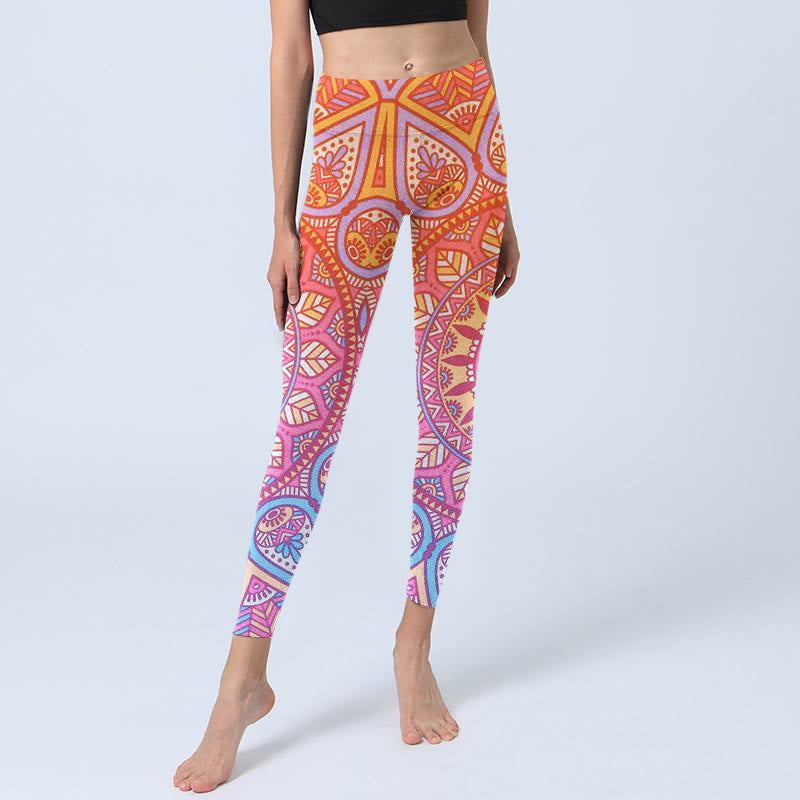 Buddha Stonesカラフル マンダラ柄 ジムレギンス レディース ヨガパンツ - image 5