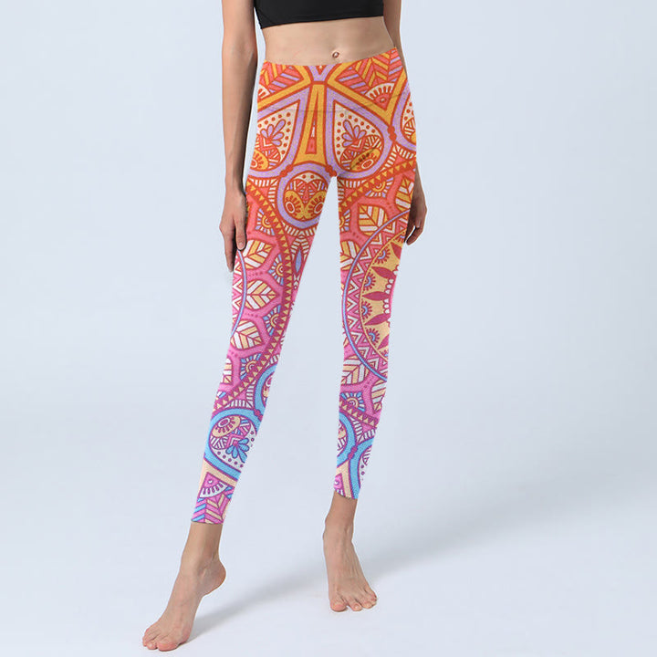 Buddha Stonesカラフル マンダラ柄 ジムレギンス レディース ヨガパンツ - image 5