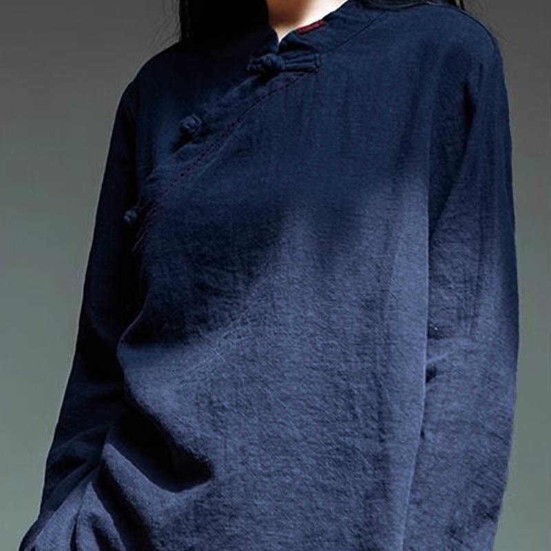 Buddha Stones斜め襟結びボタンゆったりリネン服 - image 21