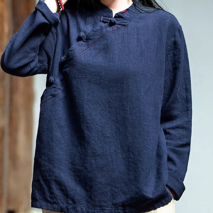 Buddha Stones斜め襟結びボタンゆったりリネン服 - image 20