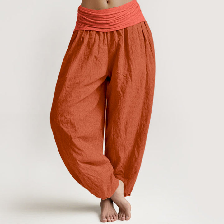 Buddha Stones オレンジレッド レディース ピュアコットン 伸縮性ウエスト ハーレムパンツ - オレンジレッド - US22、 UK/AU26、 EU54 (6XL) - image 0