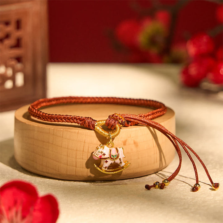 Buddha Stones中国の十二支 午年赤紐幸運の編み込みブレスレット - image 2