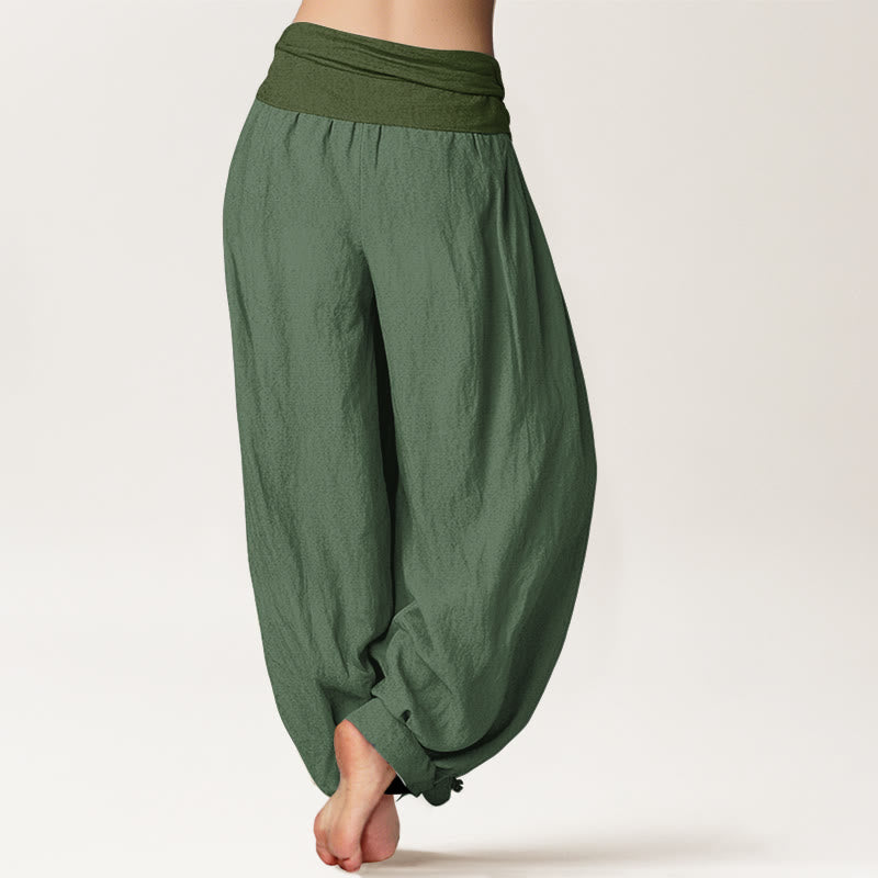 Buddha Stonesシーグリーン レディース ピュアコットン 伸縮性ウエスト ハーレムパンツ - image 1