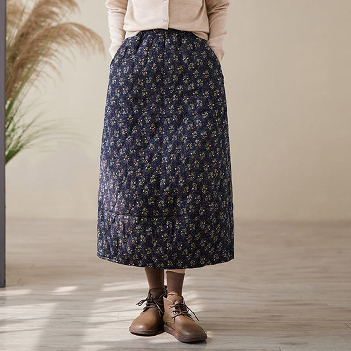 Buddha Stonesヴィンテージ 花柄 伸縮性ウエスト コットン レディース ミディスカート ポケット付き - image 5