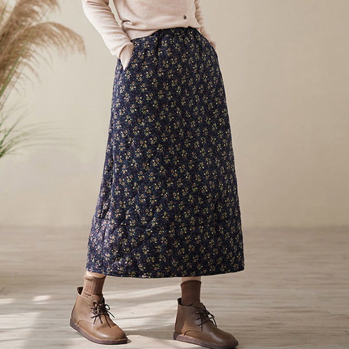 Buddha Stonesヴィンテージ 花柄 伸縮性ウエスト コットン レディース ミディスカート ポケット付き - image 2