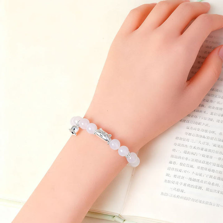 Buddha Stones 999スターリングシルバー 天然キャットヘッド ホワイトキャッツアイ ホワイトアゲート幸運を呼ぶブレスレット - image 13