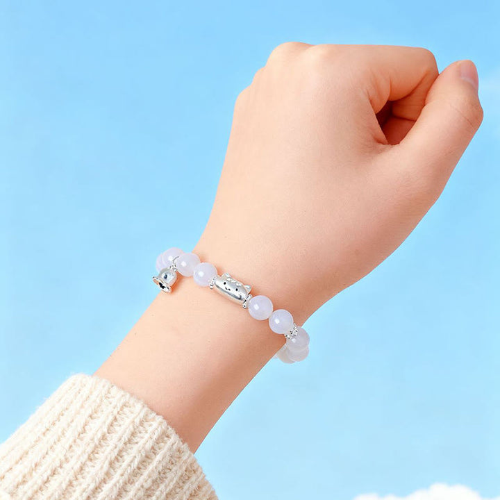 Buddha Stones 999スターリングシルバー 天然キャットヘッド ホワイトキャッツアイ ホワイトアゲート幸運を呼ぶブレスレット - image 14