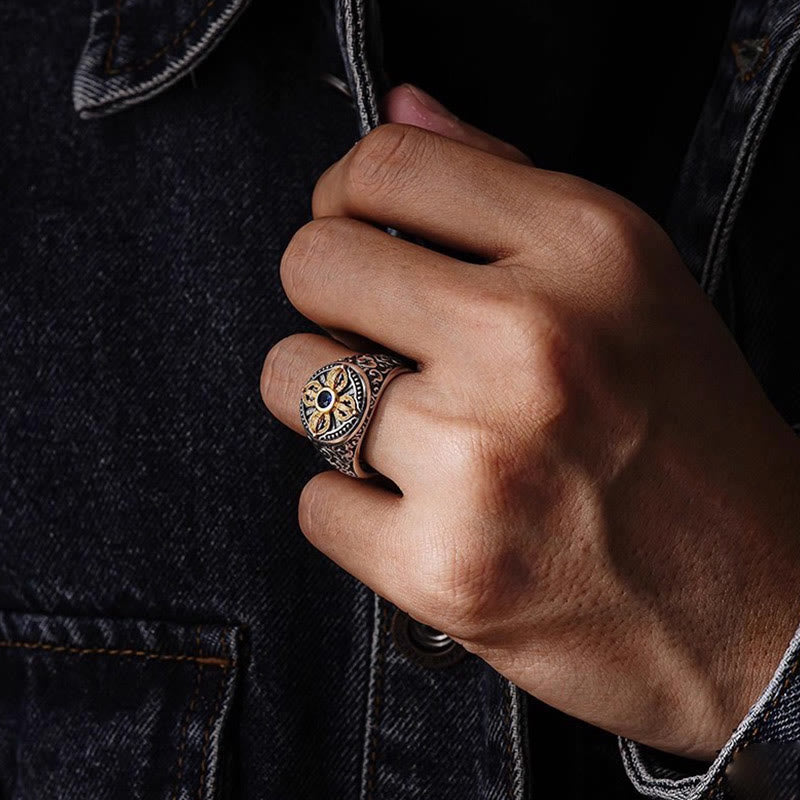 Buddha Stonesチベット十字架デザイン 金剛杵 吉兆雲模様 銅製 調節可能 バランスリング - image 3