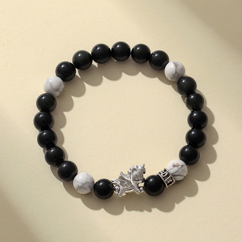 Buddha Stones999スターリングシルバー 馬年 天然黒曜石 菩提樹の強さブレスレット - image 1