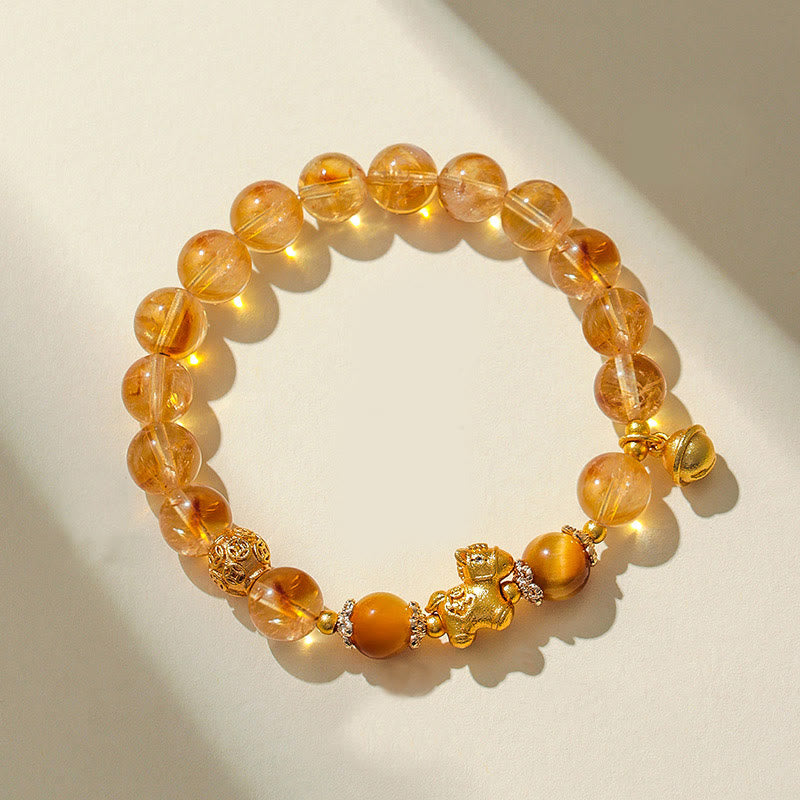 Buddha Stones馬年 8mm シトリン ピンククリスタル ストロベリークォーツ守護ブレスレット - image 1