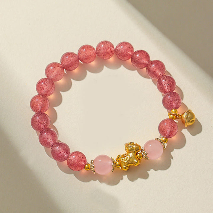 Buddha Stones馬年 8mm シトリン ピンククリスタル ストロベリークォーツ守護ブレスレット - ストロベリークォーツ（手首周り：13～15cm） - image 11