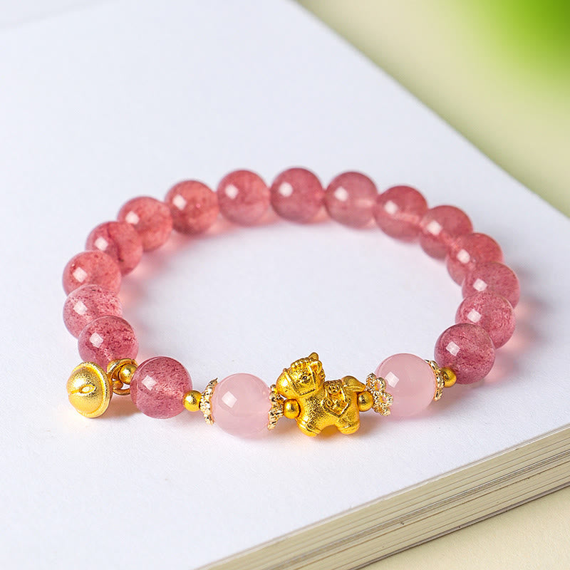 Buddha Stones馬年 8mm シトリン ピンククリスタル ストロベリークォーツ守護ブレスレット - image 14