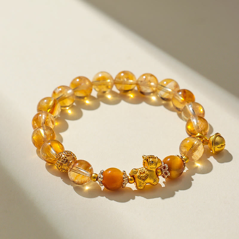 Buddha Stones馬年 8mm シトリン ピンククリスタル ストロベリークォーツ守護ブレスレット - シトリン（手首周り：13～15cm） - image 0