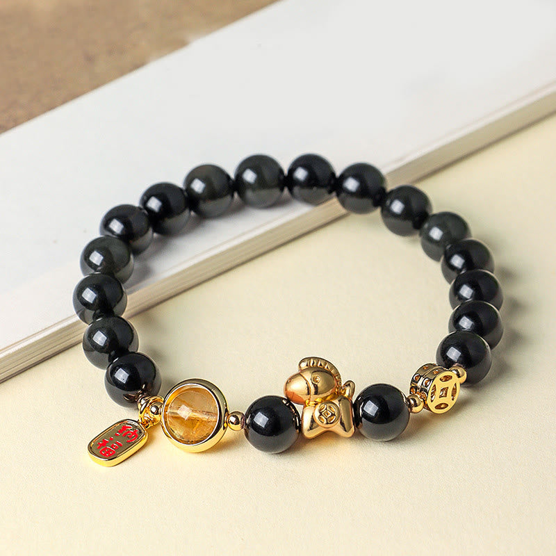 Buddha Stones馬年 天然石 8mm 黒曜石 レッドアゲート ピンククリスタル強さブレスレット - image 2