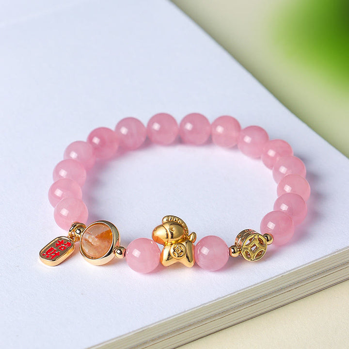 Buddha Stones馬年 天然石 8mm 黒曜石 レッドアゲート ピンククリスタル強さブレスレット - image 12